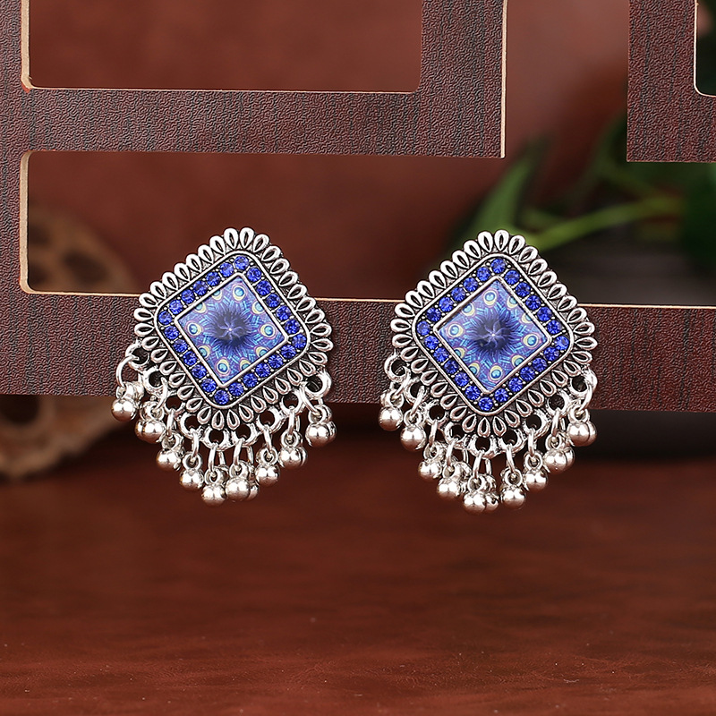 Tassel Earrings Boho - Anting Menjuntai Paduan Persegi Warna Perak