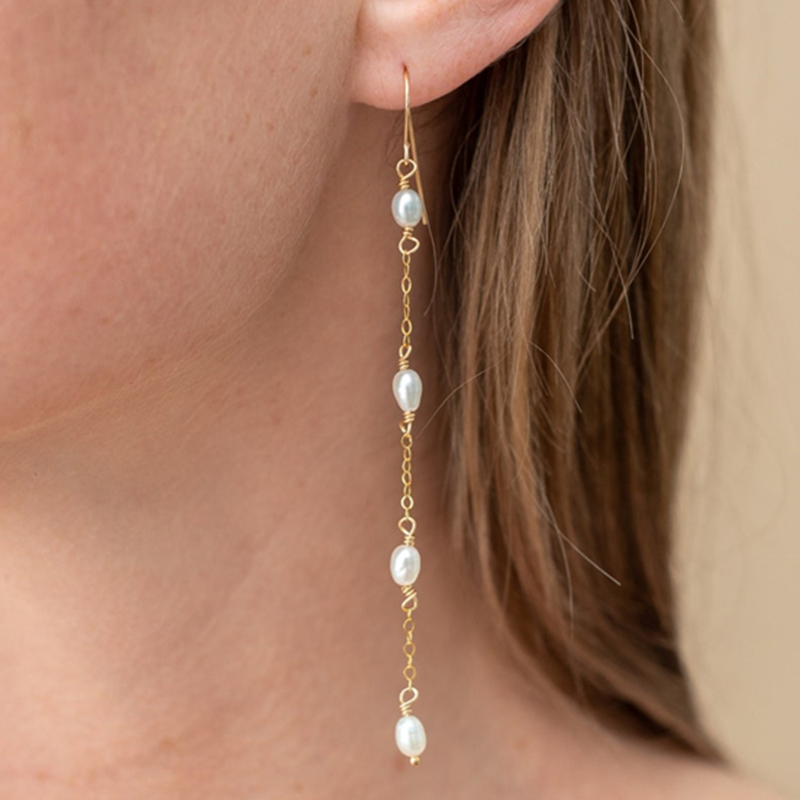 Tassel Earrings Boho - 14K Anting Mutiara Alami Terisi Emas