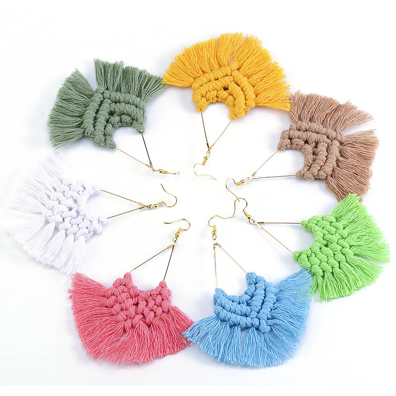 Tassel Earrings Boho - Baru Besar Buatan Tangan Tenun Anting