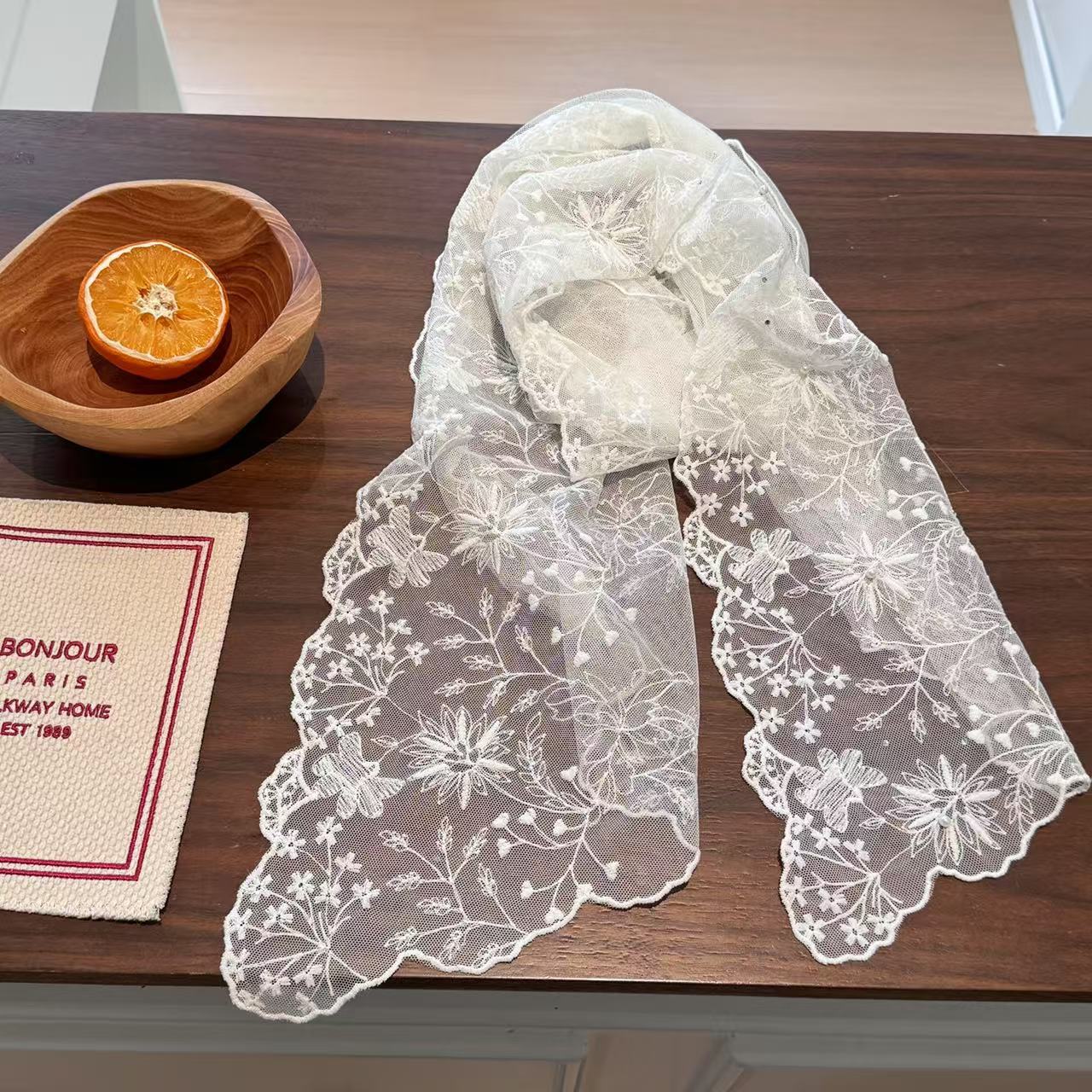 Women'S Korean Accessories - Syal Panjang Renda Mutiara Elegan untuk