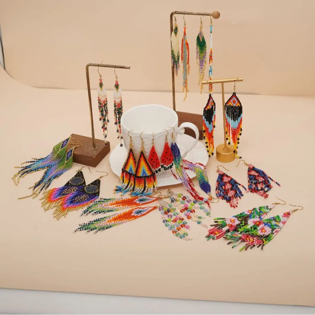 Tassel Earrings Boho - Anting manik-manik manik-manik anting-anting manik-manik nasi