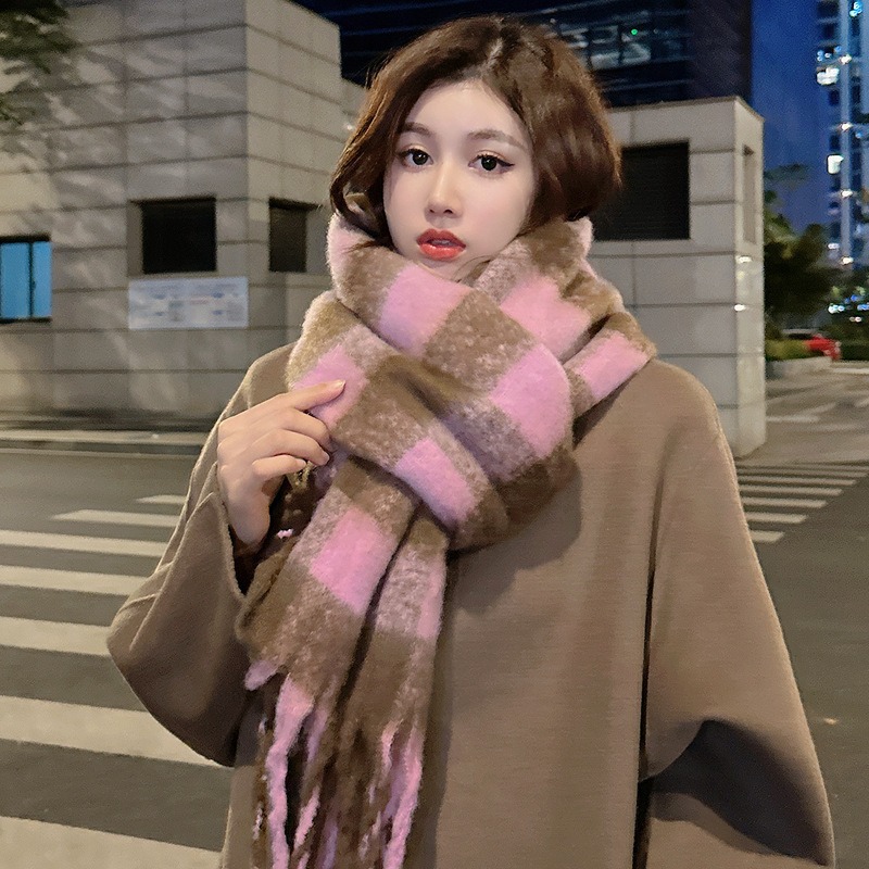 Women'S Korean Accessories - Syal Mohair Kotak-kotak Korea Baru Musim