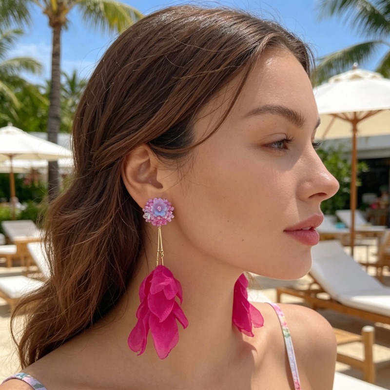 Tassel Earrings Boho - Anting-anting jepit bunga mode baru untuk