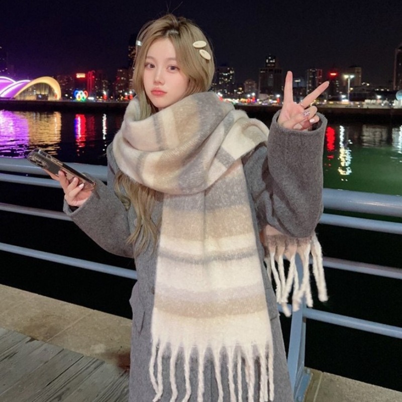Syal Mohair Kotak-kotak Korea  - Women'S Korean Accessories ulasan dan harga