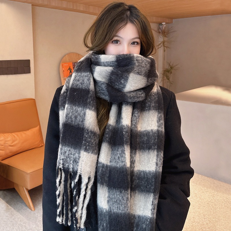 Syal Mohair Kotak-kotak Korea  - Women'S Korean Accessories ulasan dan harga